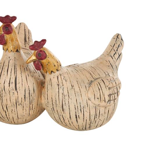 15.25" Beige Polystone Decorative Chicken Sculpture with Gold Heads